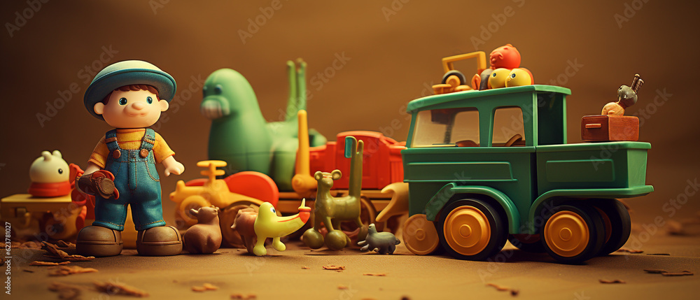 Fototapeta premium Various colorful kid toys background