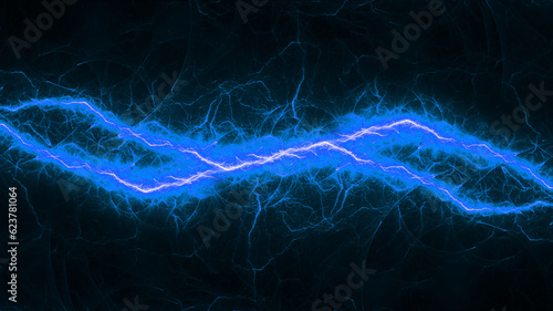 Blue burning fractal lightning background, electrical abstract