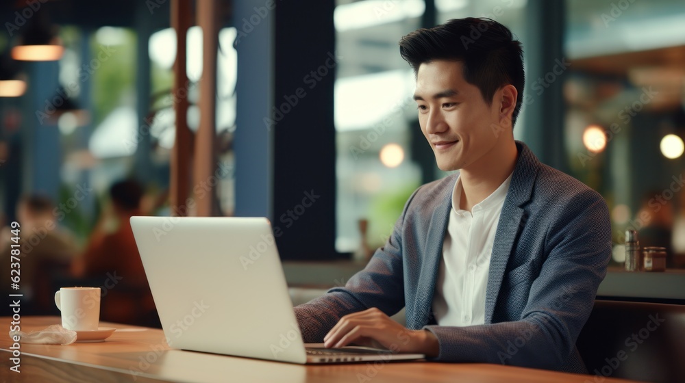 Man working with computer laptop on blur office background. Man working with computer laptop on blur office background.