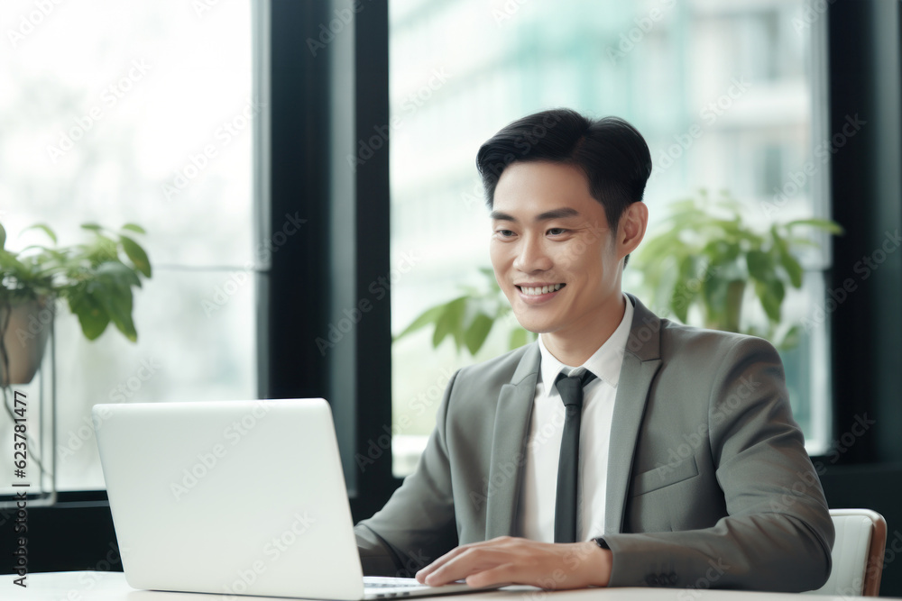 Man working with computer laptop on blur office background. Man working with computer laptop on blur office background.