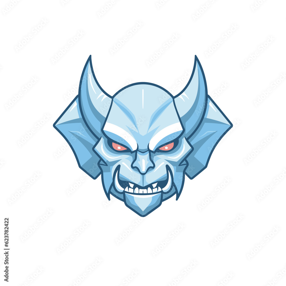 Vector of a flat icon of a blue demon face with red eyes Vector of a flat icon of a blue demon face with red eyes
