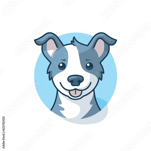 Vector of a flat vector icon of a dogs face with a blue circle around it