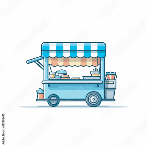 Vector of an icon of a flat blue awning ice cream cart