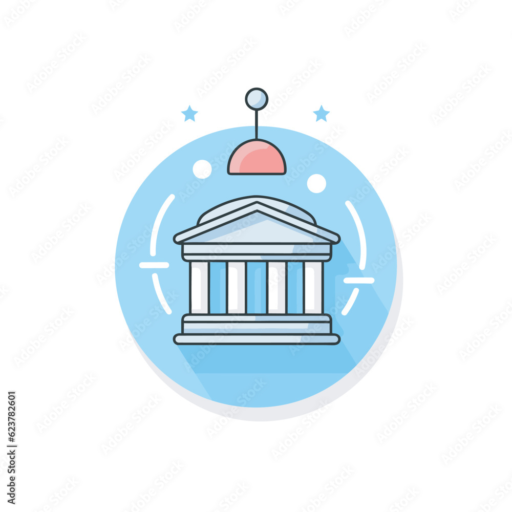 Vector of a flat icon of a building with a flag on top Vector of a flat icon of a building with a flag on top