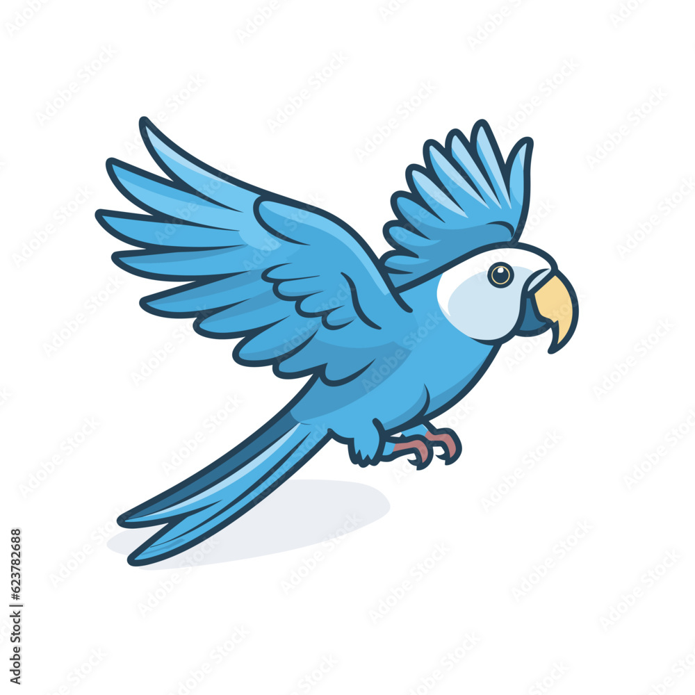 Obraz premium Vector of a flat icon of a blue parrot in flight with its wings spread
