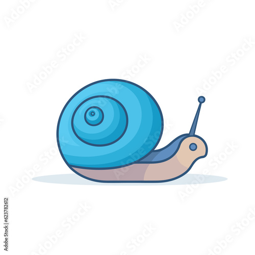 Vector of a flat icon vector of a snail with a blue shell on its back