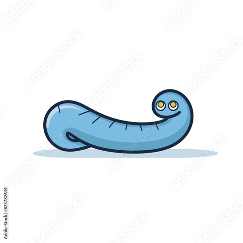 Vector of a blue worm sitting on top of a white floor