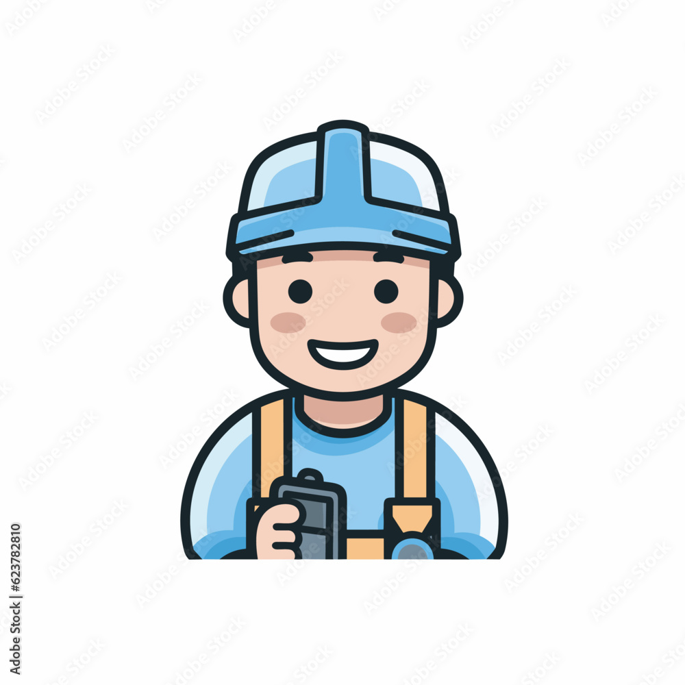 Vector of a man wearing a hard hat and holding a cell phone