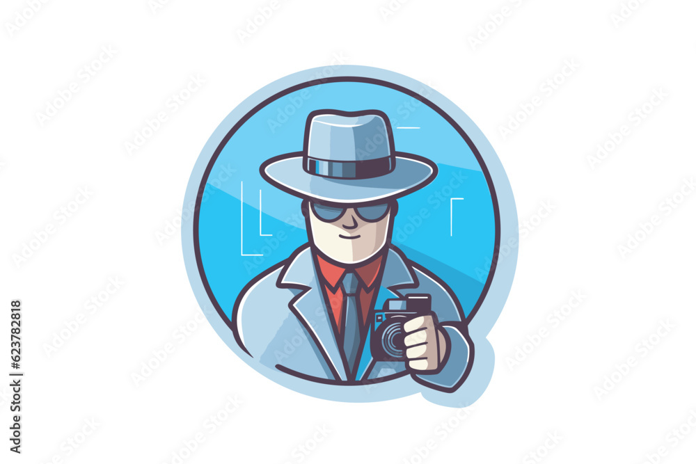 Vector of a man in a hat holding a camera