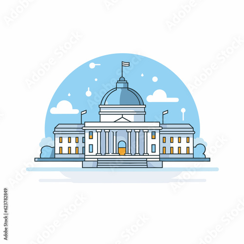 Vector of a building with a flag on top of it