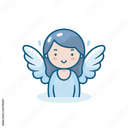 Vector of an angel with blue wings and a black halo