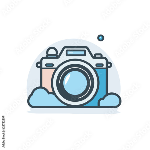 Vector of a camera sitting on top of a cloud