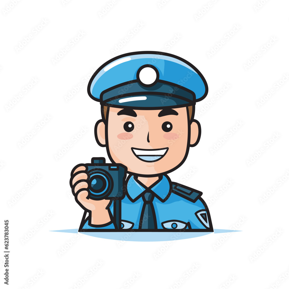 Vector of a police officer holding a camera icon