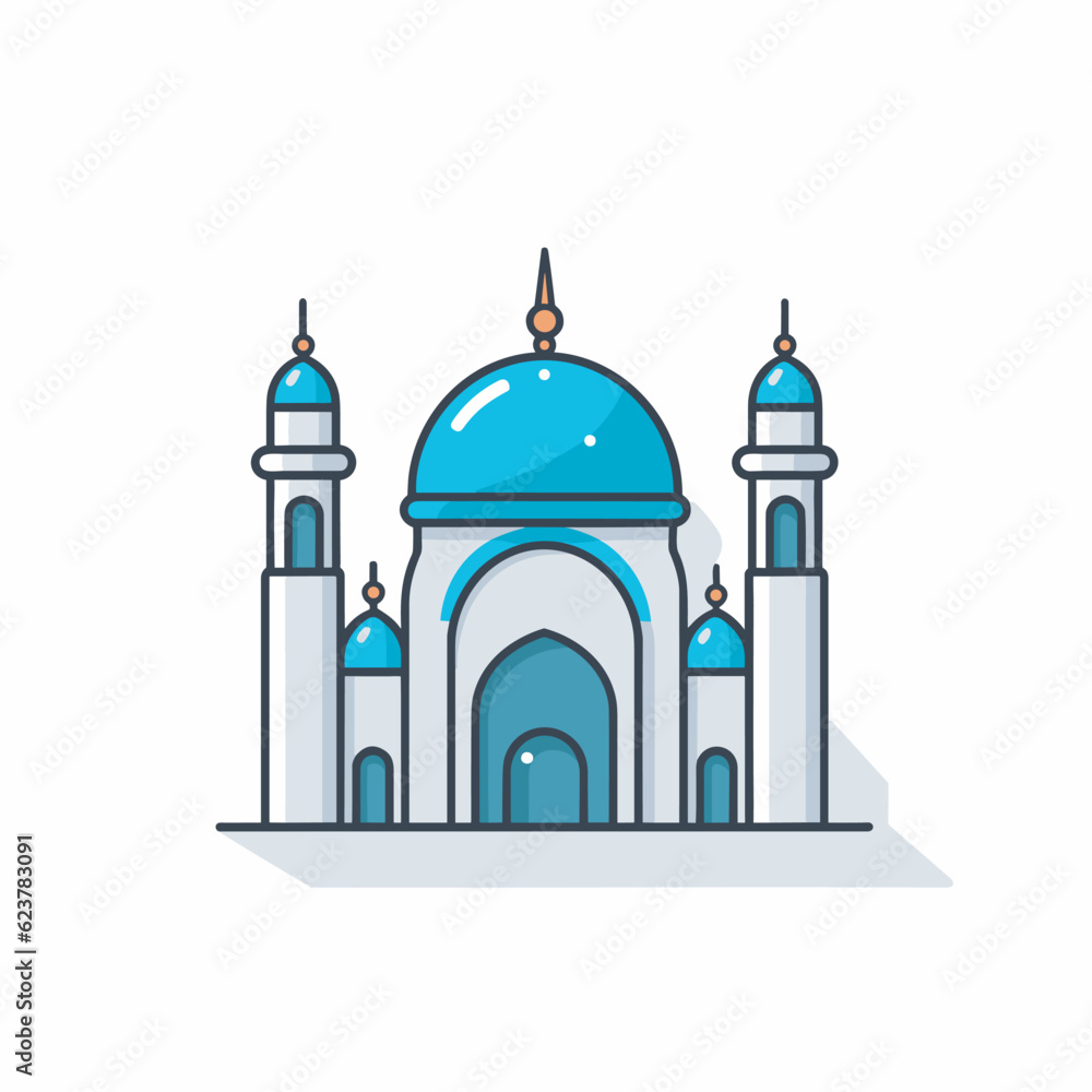 Vector of a blue and white building with two towers, perfect for icons and illustrations