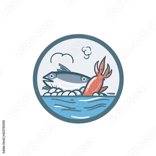 Vector of a crab and a fish swimming in the ocean