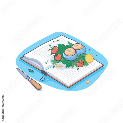 Vector of an open book with vegetables and a knife icon