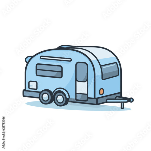 Vector of a small blue trailer parked on the ground