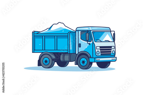 Vector of a blue dump truck with a mountain in the background