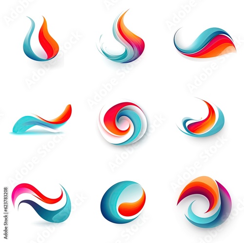 A set of six different colored swirls. Generative AI.