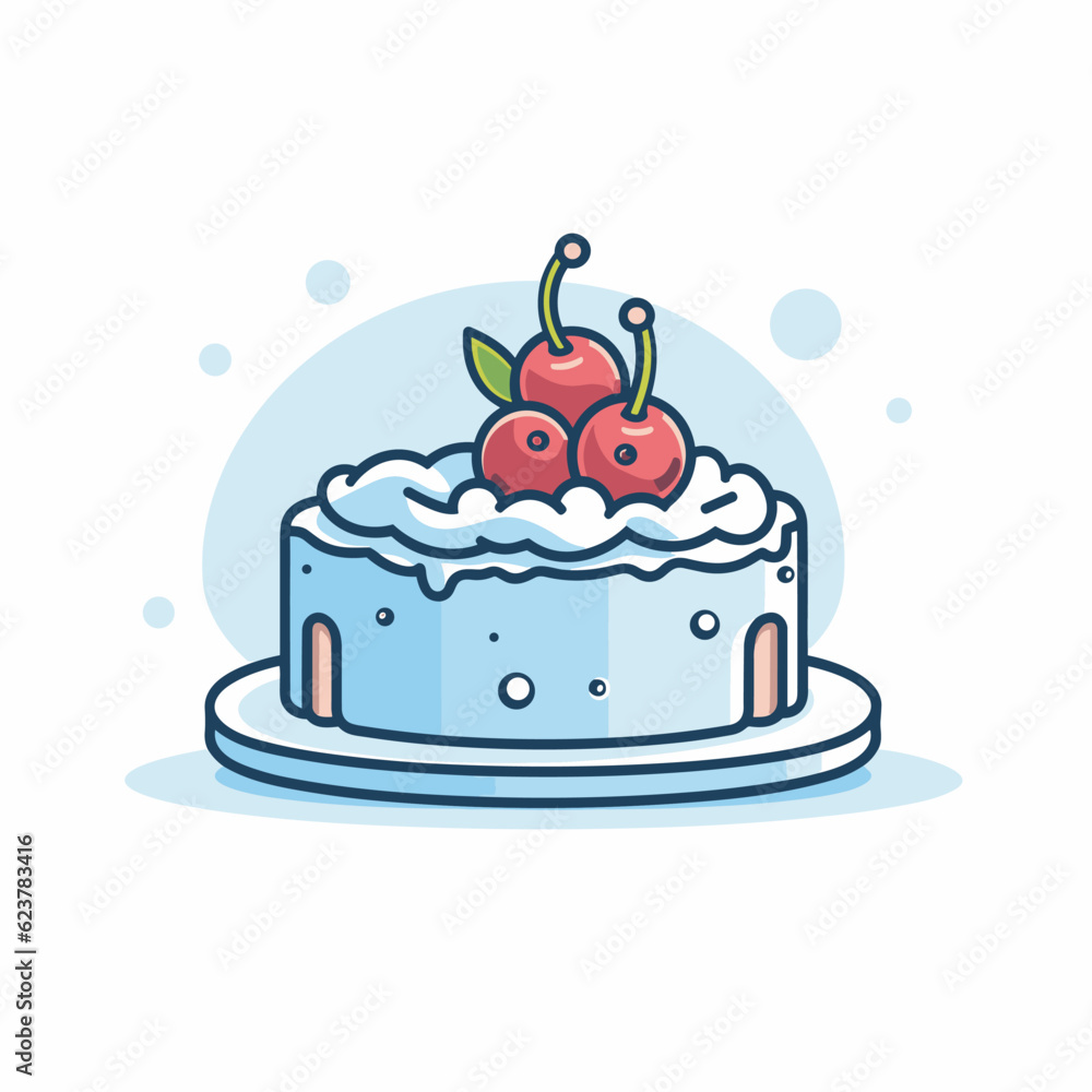 Vector of a cake with two cherries on top Vector of a cake with two cherries on top