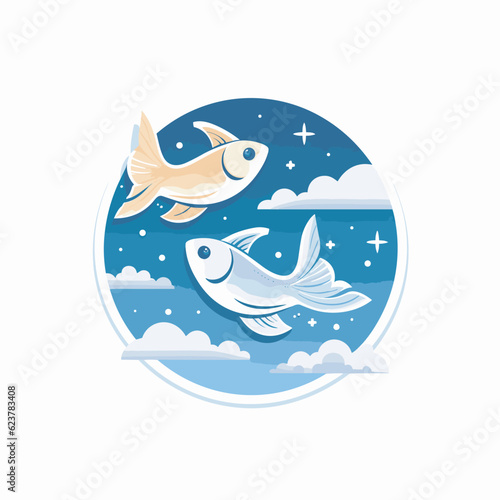 Vector of fish flying in the sky icon vector