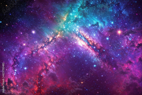 Colorful space galaxy cloud nebula. Stary night cosmos. Universe science astronomy. Supernova background wallpaper. Generative Al © CraftyAI Creations