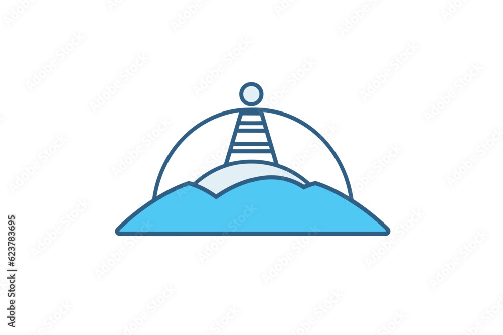 Fototapeta premium Vector of a lighthouse on top of a hill with a beautiful sky background