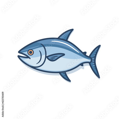 Vector of a blue fish with orange eyes on a white background