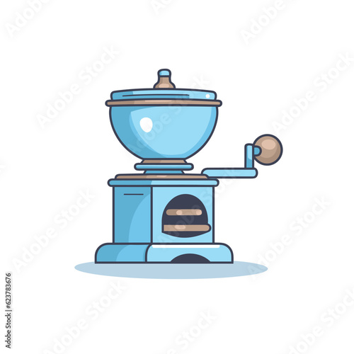 Vector of a blue coffee grinder with a cookie on top of it