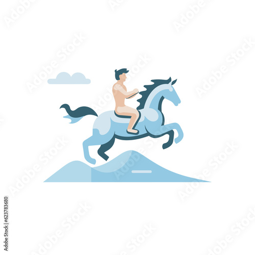 Vector of a man riding on the back of a horse in a flat icon style