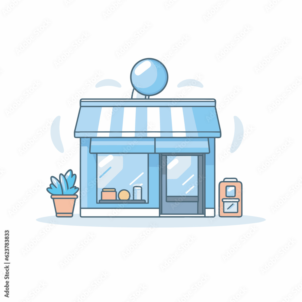 Vector of a flat icon of a storefront with a balloon on top Vector of a flat icon of a storefront with a balloon on top