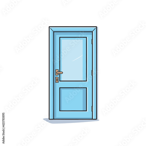 Vector of a flat icon of a blue door with a handle on a white background