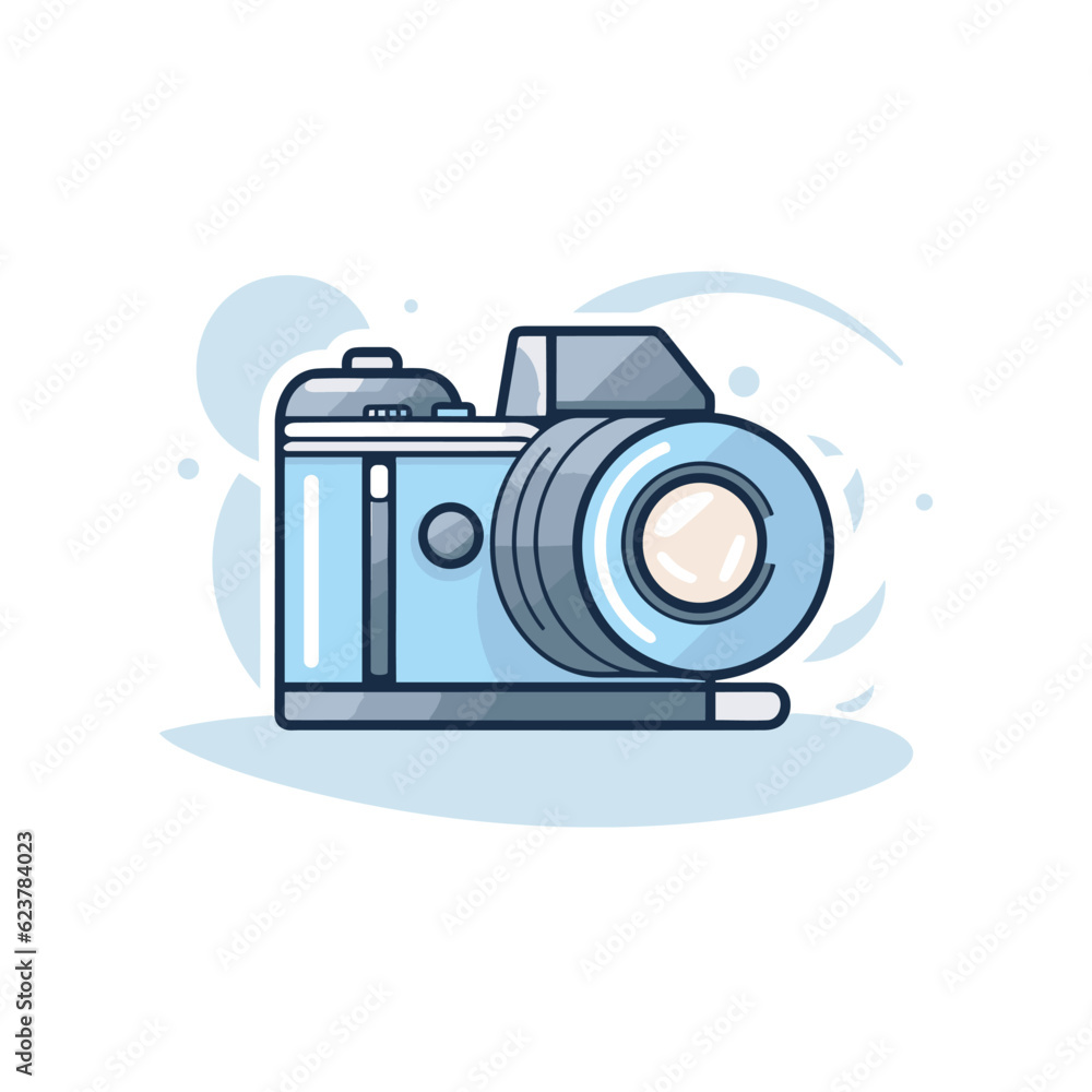 Vector of a flat icon of a camera with a lens on top of it