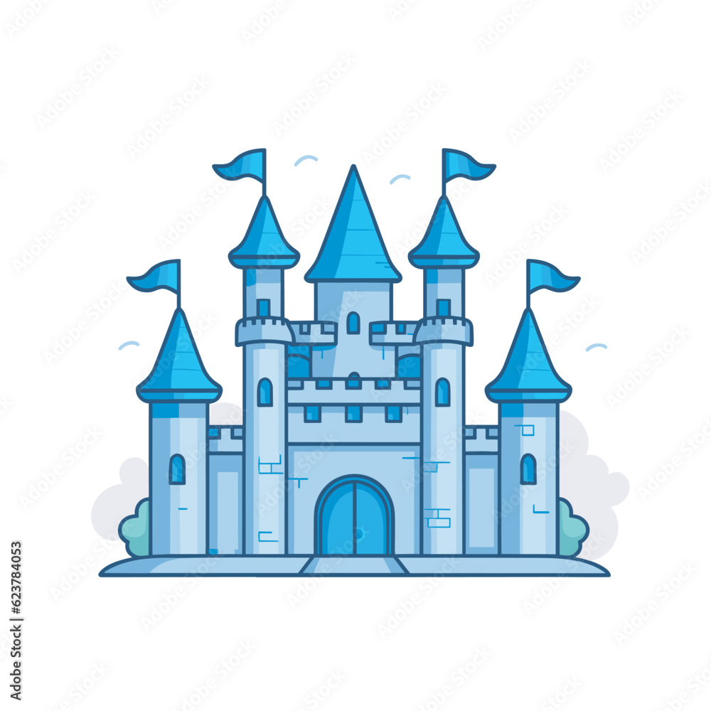 Vector of a flat icon vector of a blue castle with flags on top