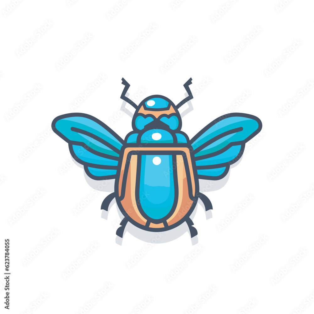 Vector of a flat icon of a blue and orange bug on a white background Vector of a flat icon of a blue and orange bug on a white background