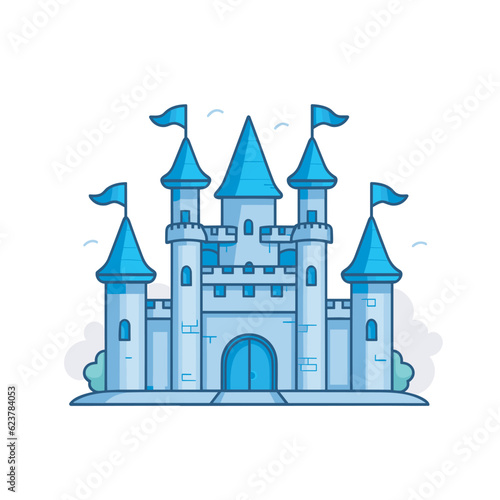 Vector of a flat icon vector of a blue castle with flags on top