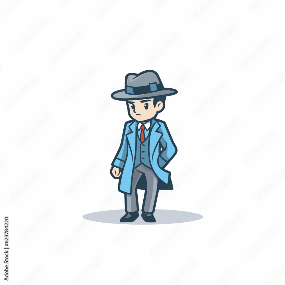 Vector of a flat icon of a man wearing a blue coat and hat