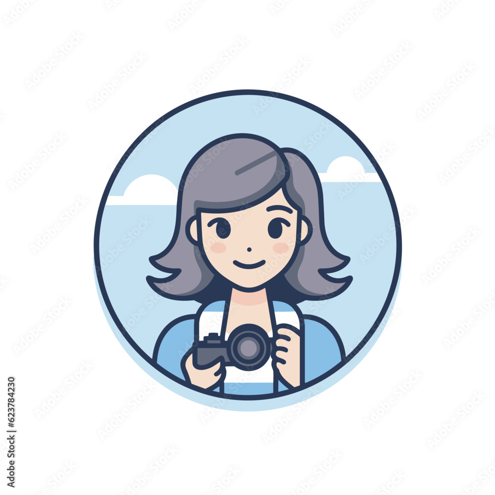 Vector of a woman taking a picture with a camera in a flat icon style Vector of a woman taking a picture with a camera in a flat icon style