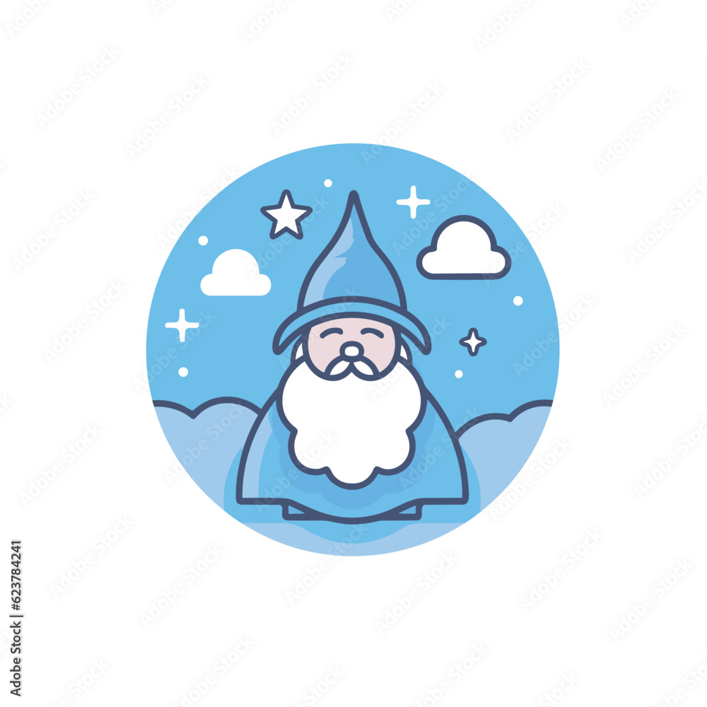 Vector of a flat icon vector of a cartoon wizard with a long beard Vector of a flat icon vector of a cartoon wizard with a long beard