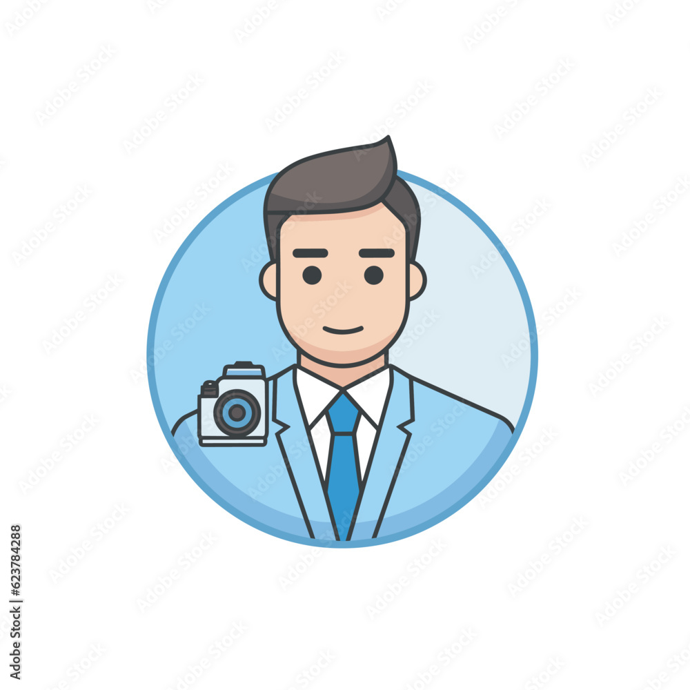 Vector of a flat icon vector of a man in a suit holding a camera