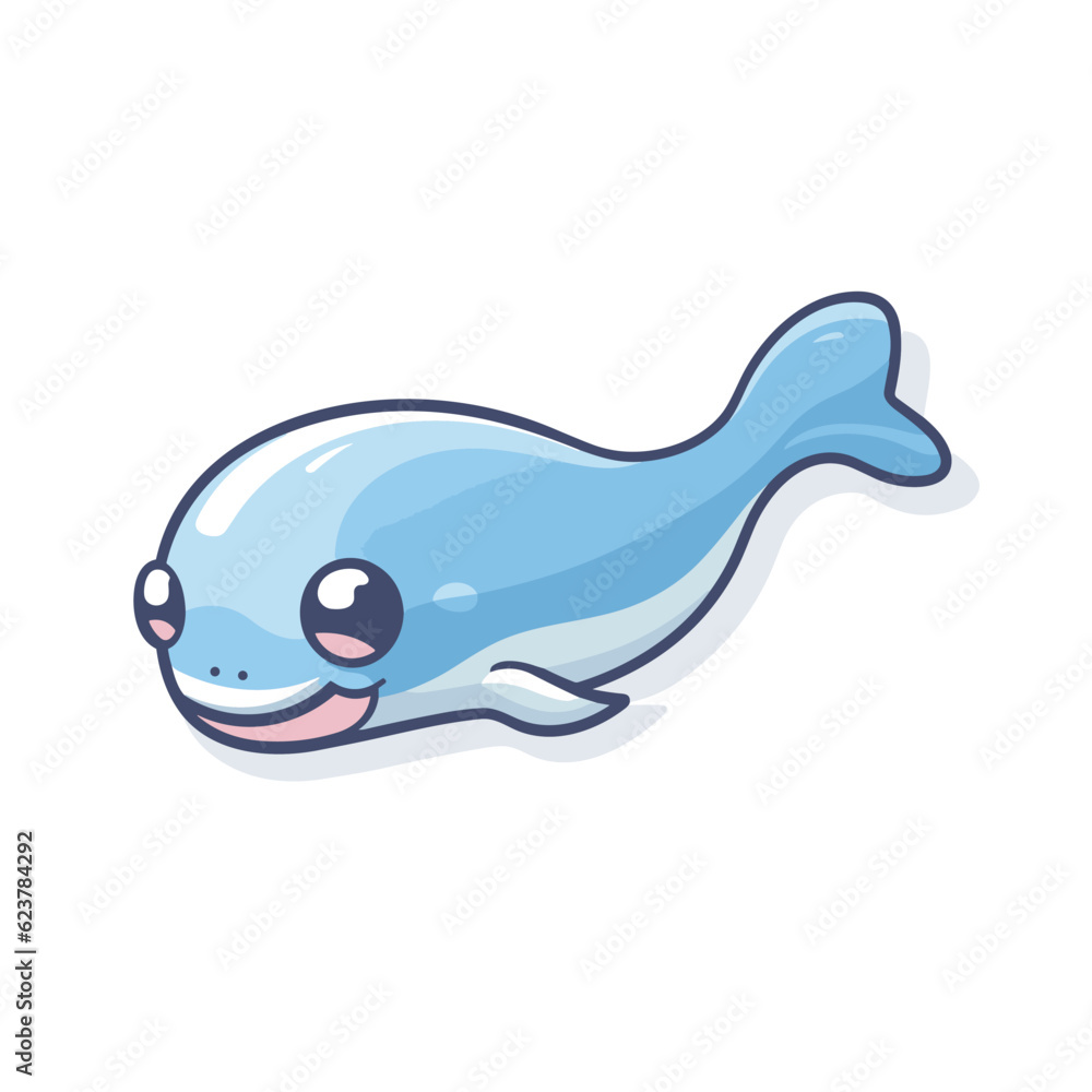 Fototapeta premium Vector of a smiling blue whale icon in a flat style