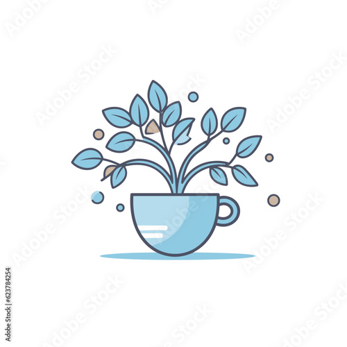 Vector of a flat icon vector of a coffee cup with a plant growing out of it