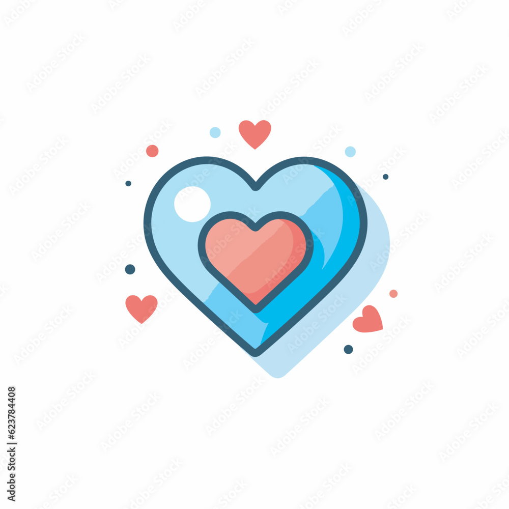 Vector of a flat icon of a blue heart with a red heart on top Vector of a flat icon of a blue heart with a red heart on top