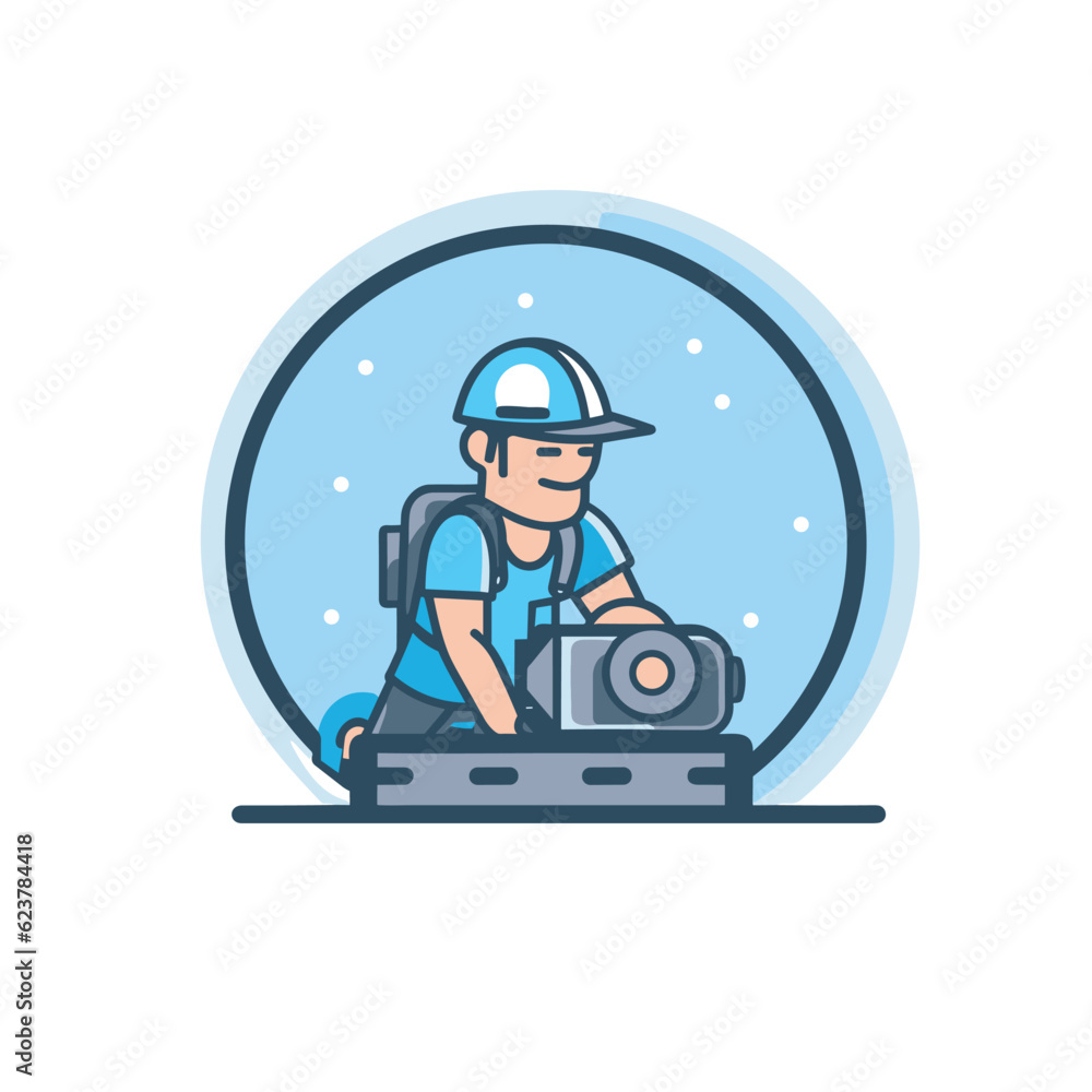 Vector of a man in a snow globe with a camera flat icon vecto Vector of a man in a snow globe with a camera flat icon vecto