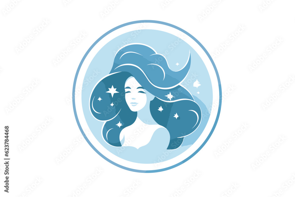 Vector of a woman with long hair and stars in her hair in a flat icon style Vector of a woman with long hair and stars in her hair in a flat icon style