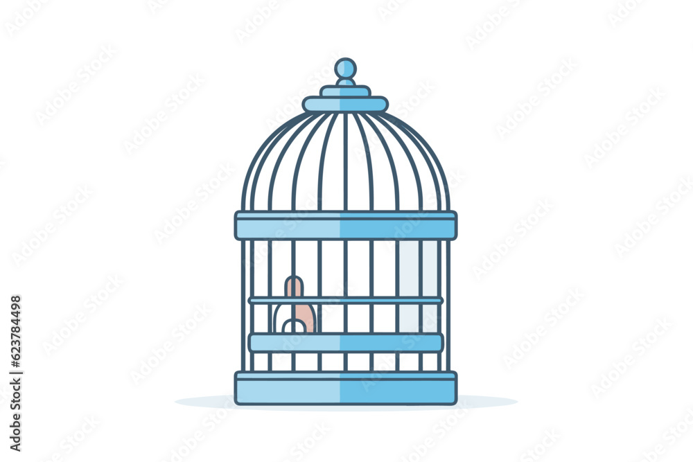 Vector of a flat icon vector of a bird inside a cage on a white background