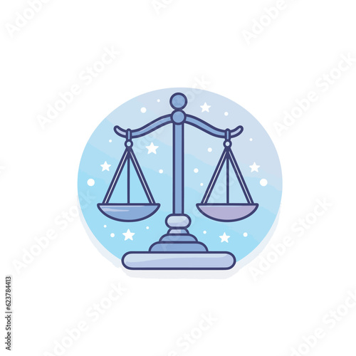 Vector of Balance scale icon in a flat design with stars in the background