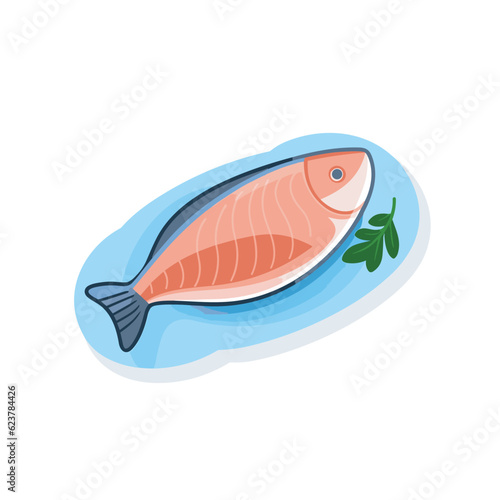 Vector of a flat icon of a fish with a leaf on the side © Ilgun