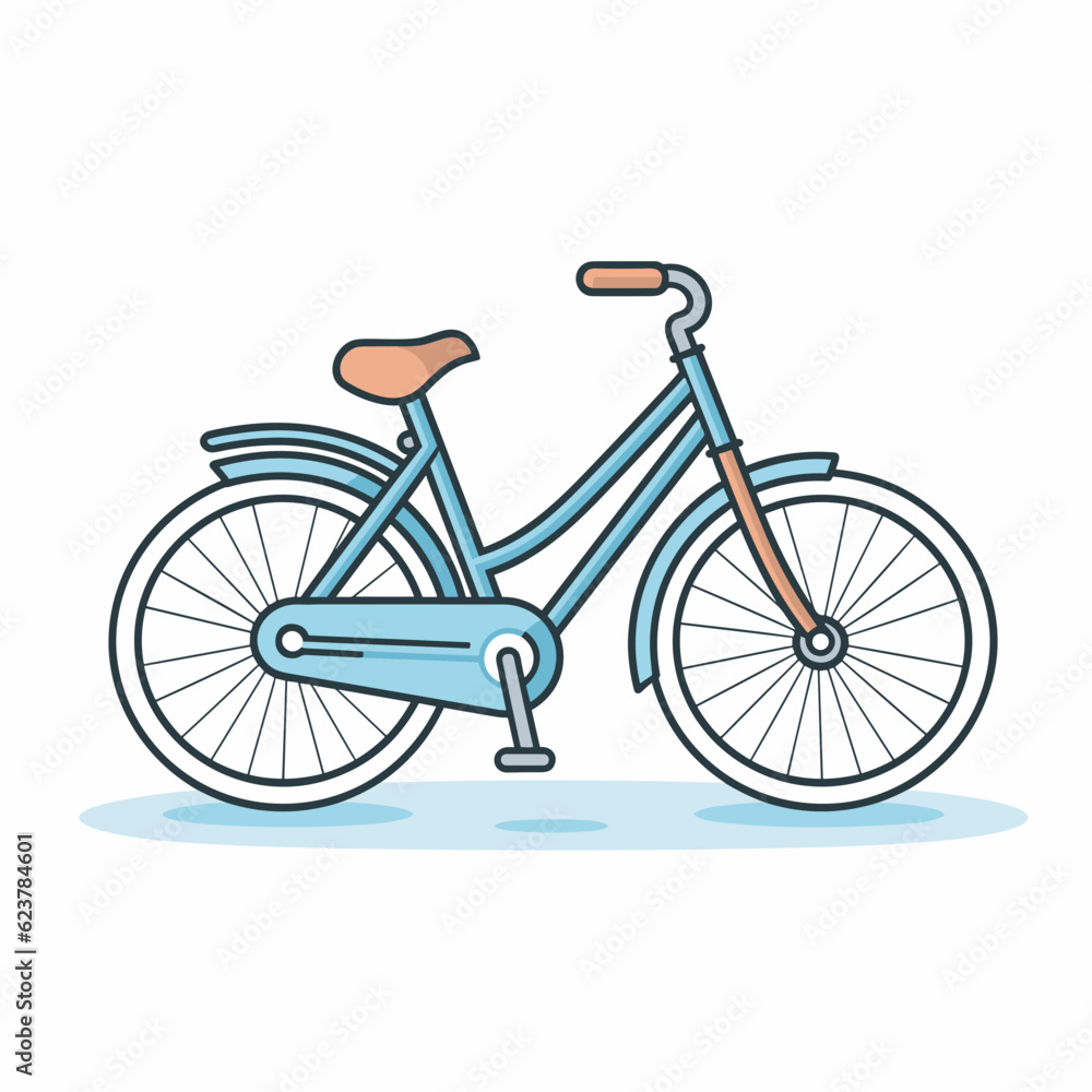 Vector of a flat icon of a blue bicycle with a brown handlebar Vector of a flat icon of a blue bicycle with a brown handlebar