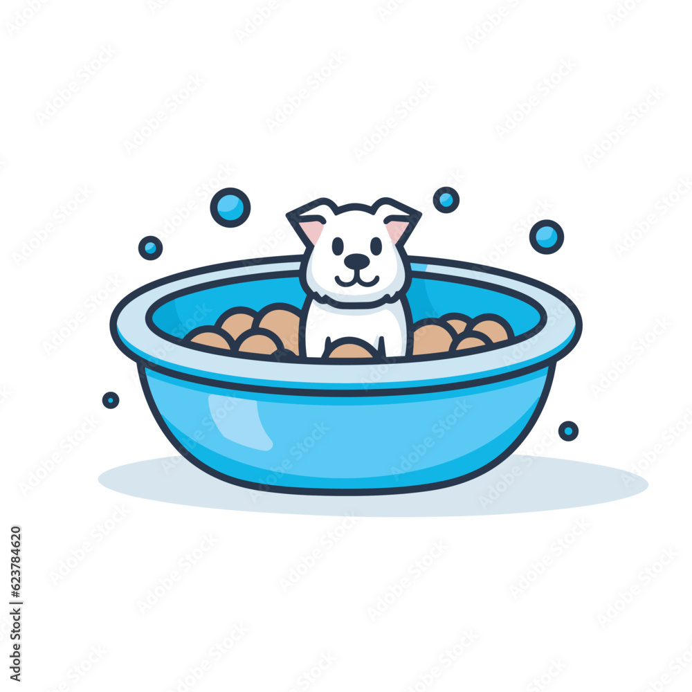 Vector of a cat sitting in a blue bowl filled with eggs Vector of a cat sitting in a blue bowl filled with eggs